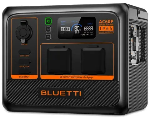 Bluetti Ac60p Expandable Portable Waterproof Power Station | 600W (1200W Surge) 504Wh 1